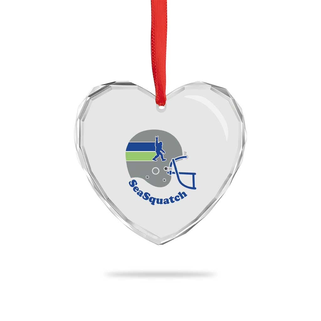 SeaSquatch Bigfoot Football Helmet Heart Crystal Glass Ornament Seattle Sports Fan Pride