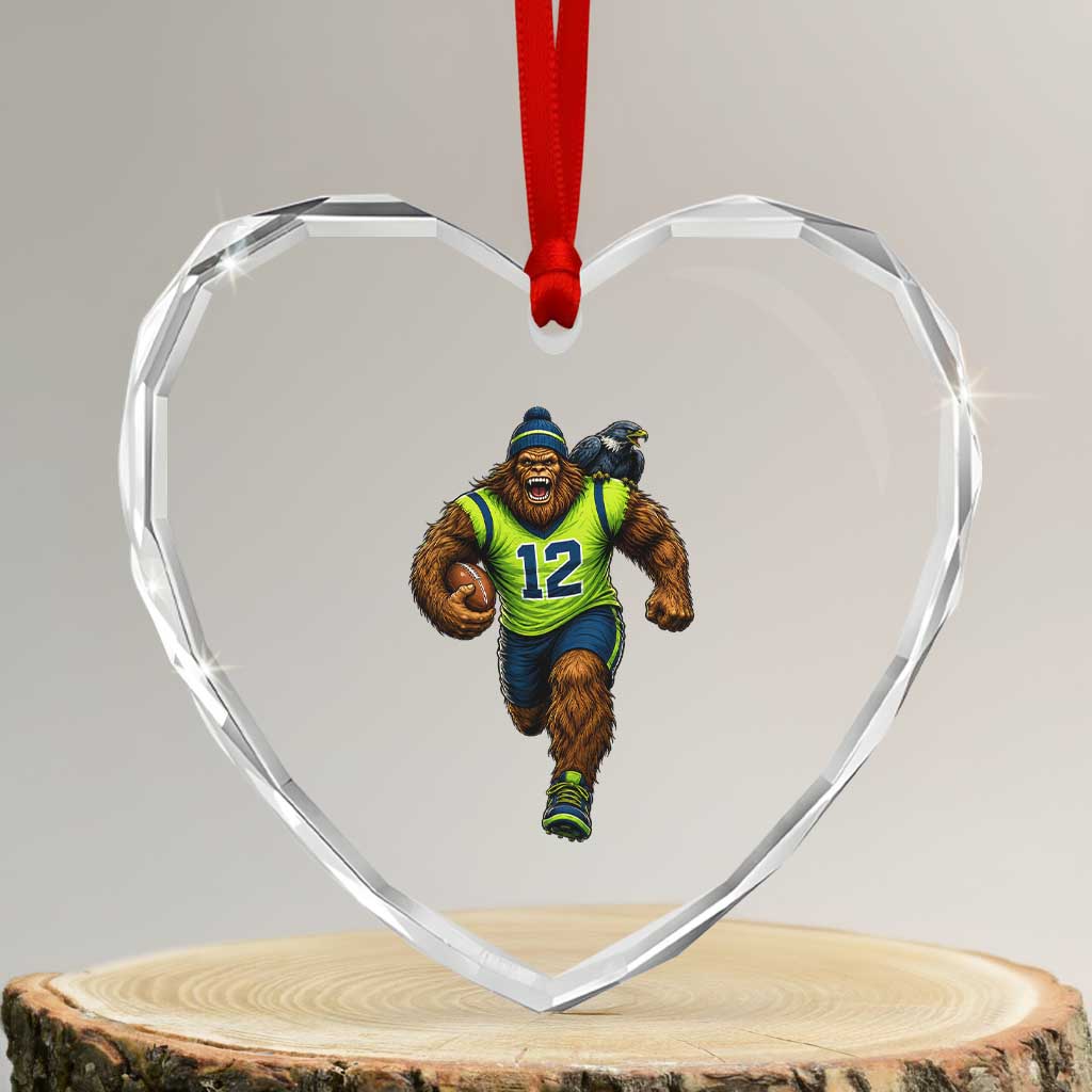 SeaSquatch Football Fan Heart Crystal Glass Ornament Bigfoot Seattle Sports Pride Graphic TS12 Transparent Glass 3'' Heart Print Your Wear