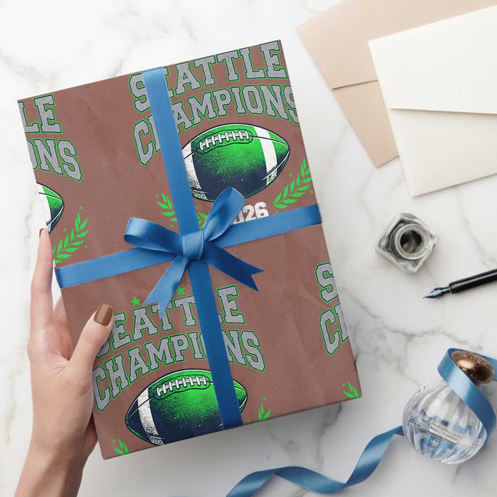 Seattle Champions 2026 Wrapping Paper Roll Retro Gameday Football Team Fan TS10 Mocha Print Your Wear