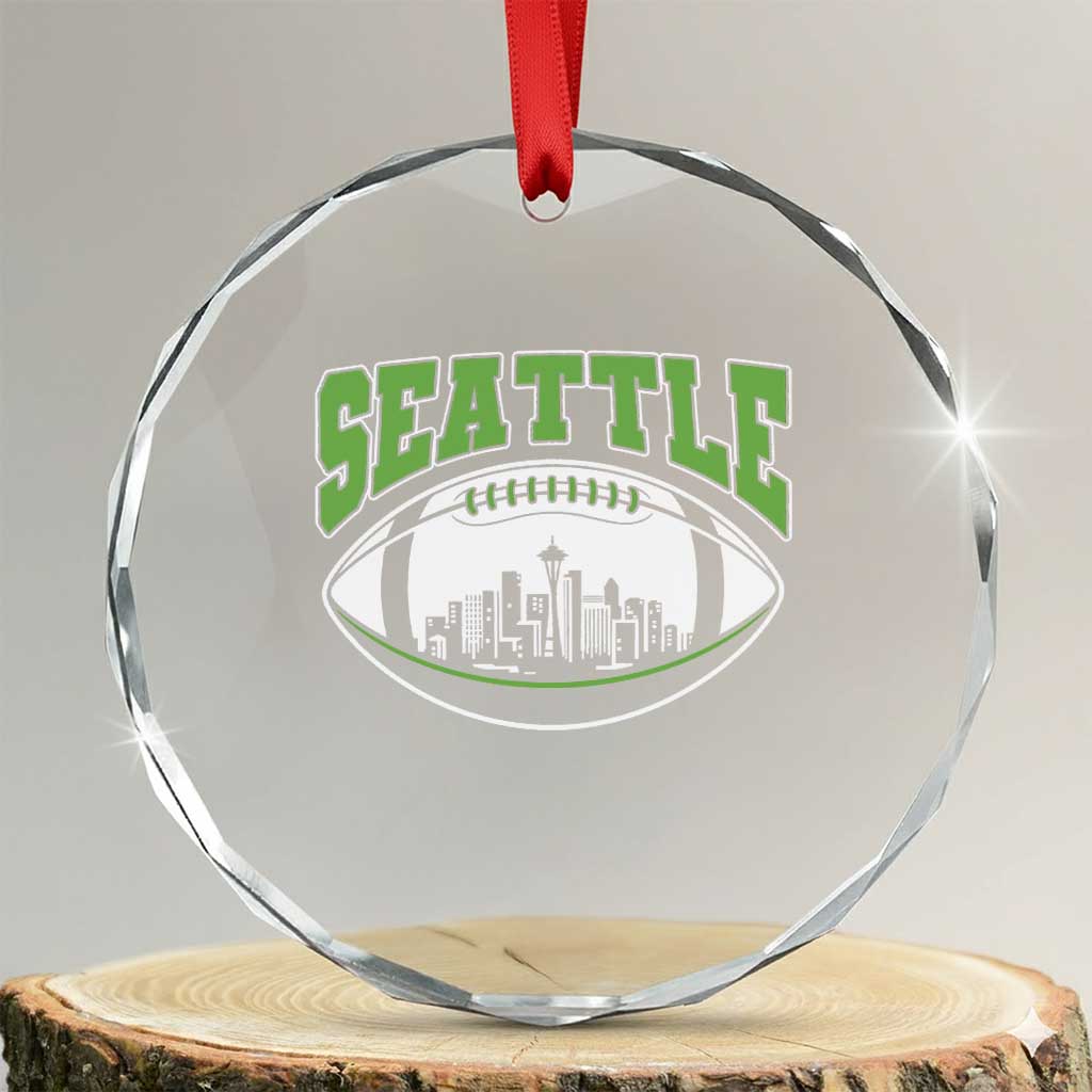 Seattle City Skyline Football Graphic Crystal Glass Ornament Sports Fan Game Day Pride TS02 Transparent Glass 3'' Circle Print Your Wear