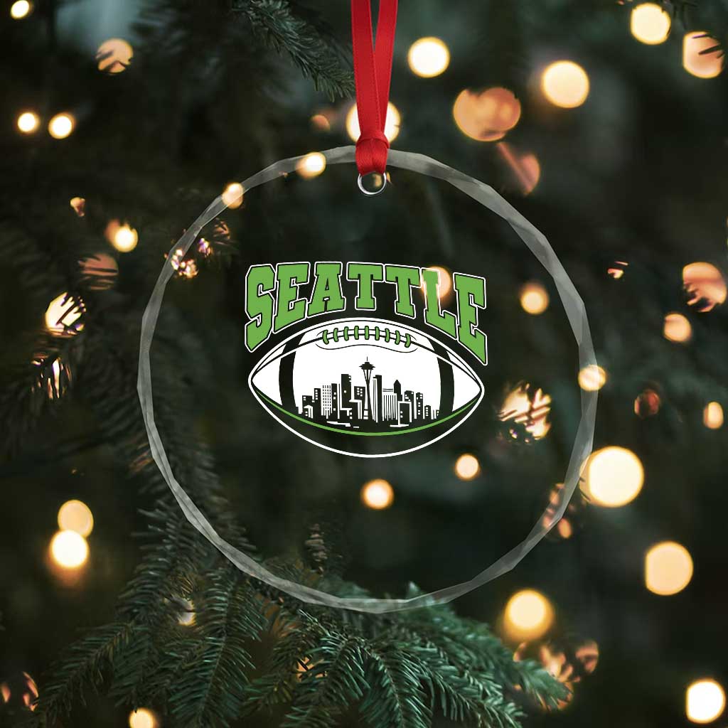 Seattle City Skyline Football Graphic Crystal Glass Ornament Sports Fan Game Day Pride TS02 Print Your Wear