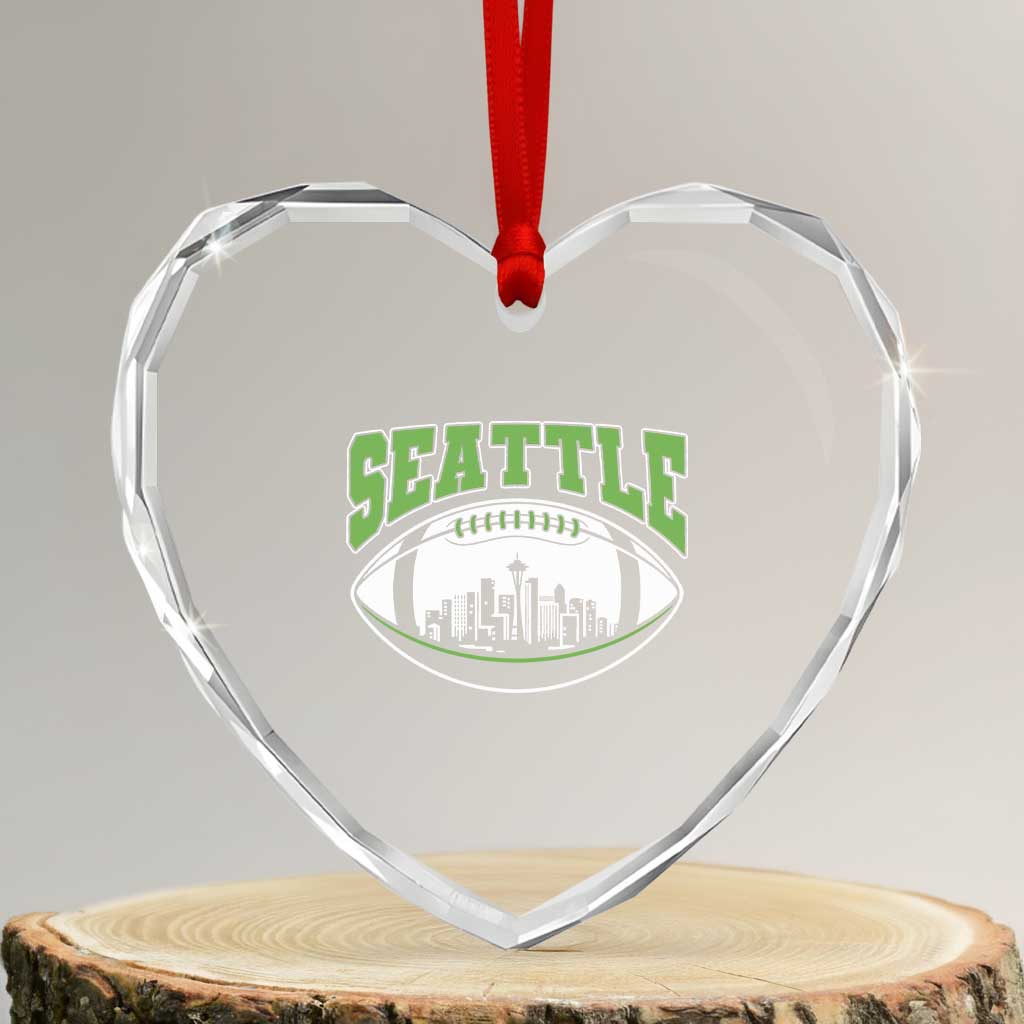 Seattle City Skyline Football Graphic Heart Crystal Glass Ornament Sports Fan Game Day Pride TS02 Transparent Glass 3'' Heart Print Your Wear