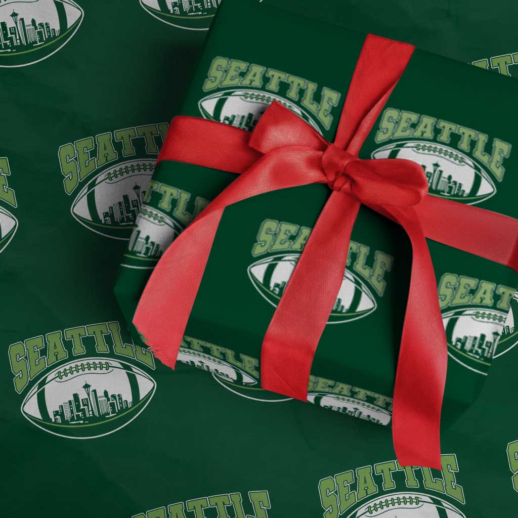 Seattle City Skyline Football Graphic Wrapping Paper Roll Sports Fan Game Day Pride TS02 Green Print Your Wear