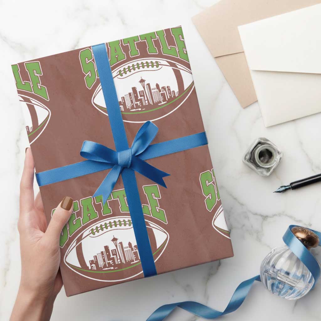 Seattle City Skyline Football Graphic Wrapping Paper Roll Sports Fan Game Day Pride TS02 Mocha Print Your Wear