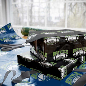 Seattle City Skyline Football Graphic Wrapping Paper Roll Sports Fan Game Day Pride TS02 Black Print Your Wear