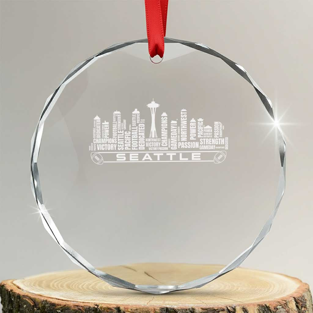 Seattle City Skyline Football Word Cloud Crystal Glass Ornament Sports Fan Pride TS12 Transparent Glass 3'' Circle Print Your Wear