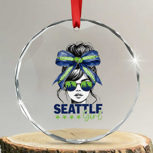 Seattle Girl Crystal Glass Ornament Funny Sport Fan Game Day Messy Bun TS11 Transparent Glass 3'' Circle Print Your Wear