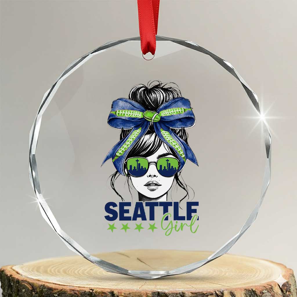Seattle Girl Crystal Glass Ornament Funny Sport Fan Game Day Messy Bun TS11 Transparent Glass 3'' Circle Print Your Wear