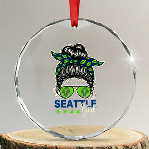 Seattle Girl Football Crystal Glass Ornament Messy Bun Game Day Sports Fan