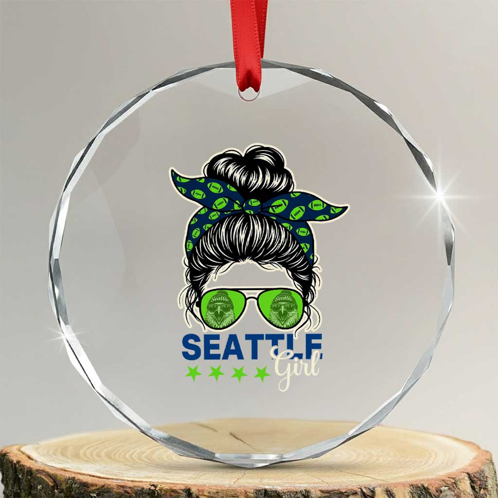 Seattle Girl Football Crystal Glass Ornament Messy Bun Game Day Sports Fan TS12 Transparent Glass 3'' Circle Print Your Wear