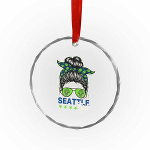 Seattle Girl Football Crystal Glass Ornament Messy Bun Game Day Sports Fan