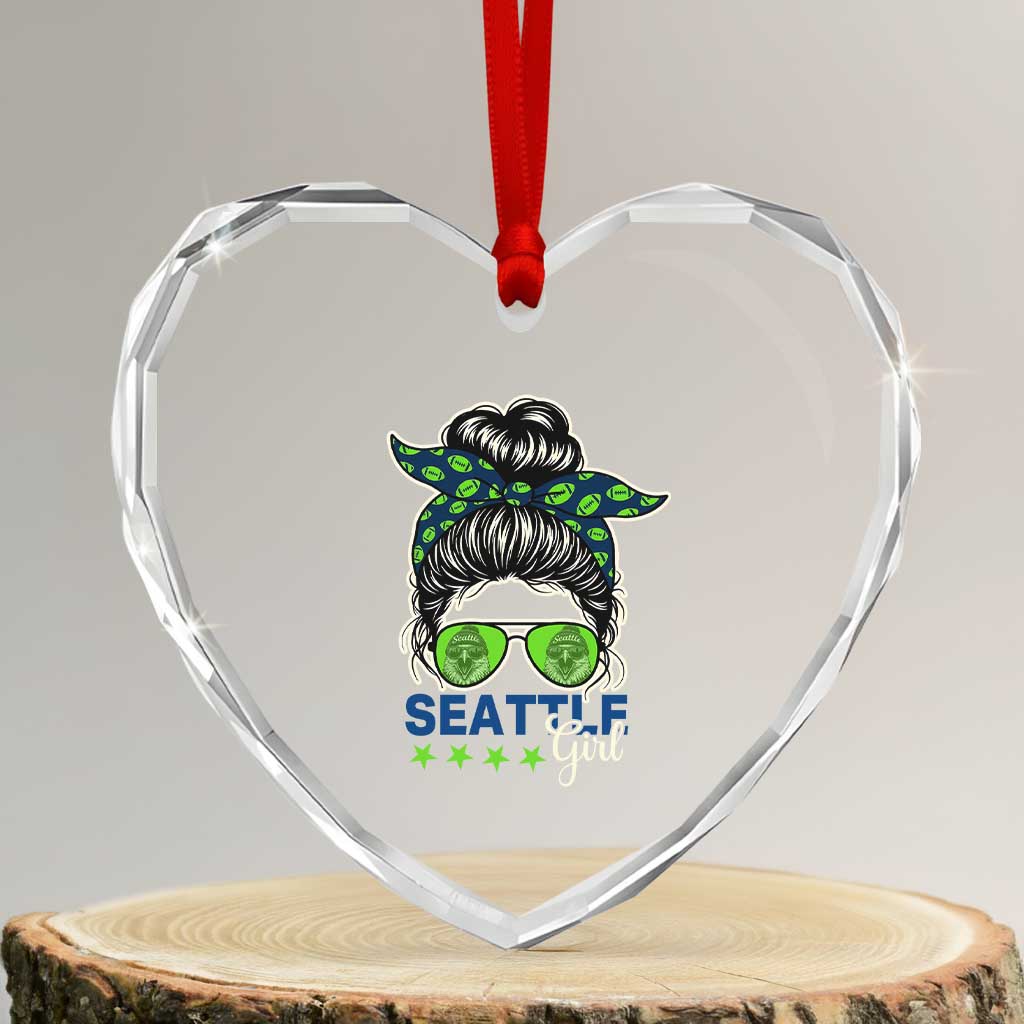 Seattle Girl Football Heart Crystal Glass Ornament Messy Bun Game Day Sports Fan TS12 Transparent Glass 3'' Heart Print Your Wear