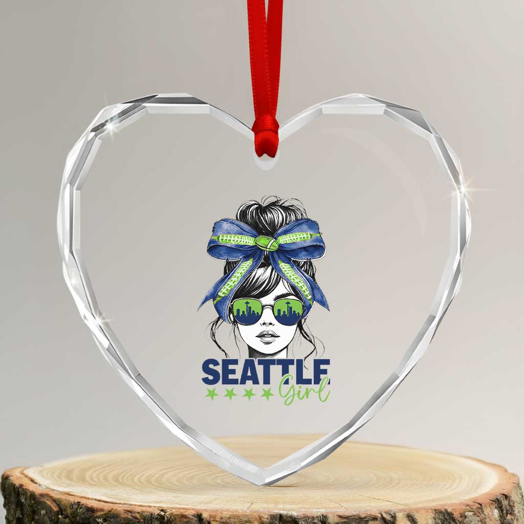 Seattle Girl Heart Crystal Glass Ornament Funny Sport Fan Game Day Messy Bun TS11 Transparent Glass 3'' Heart Print Your Wear