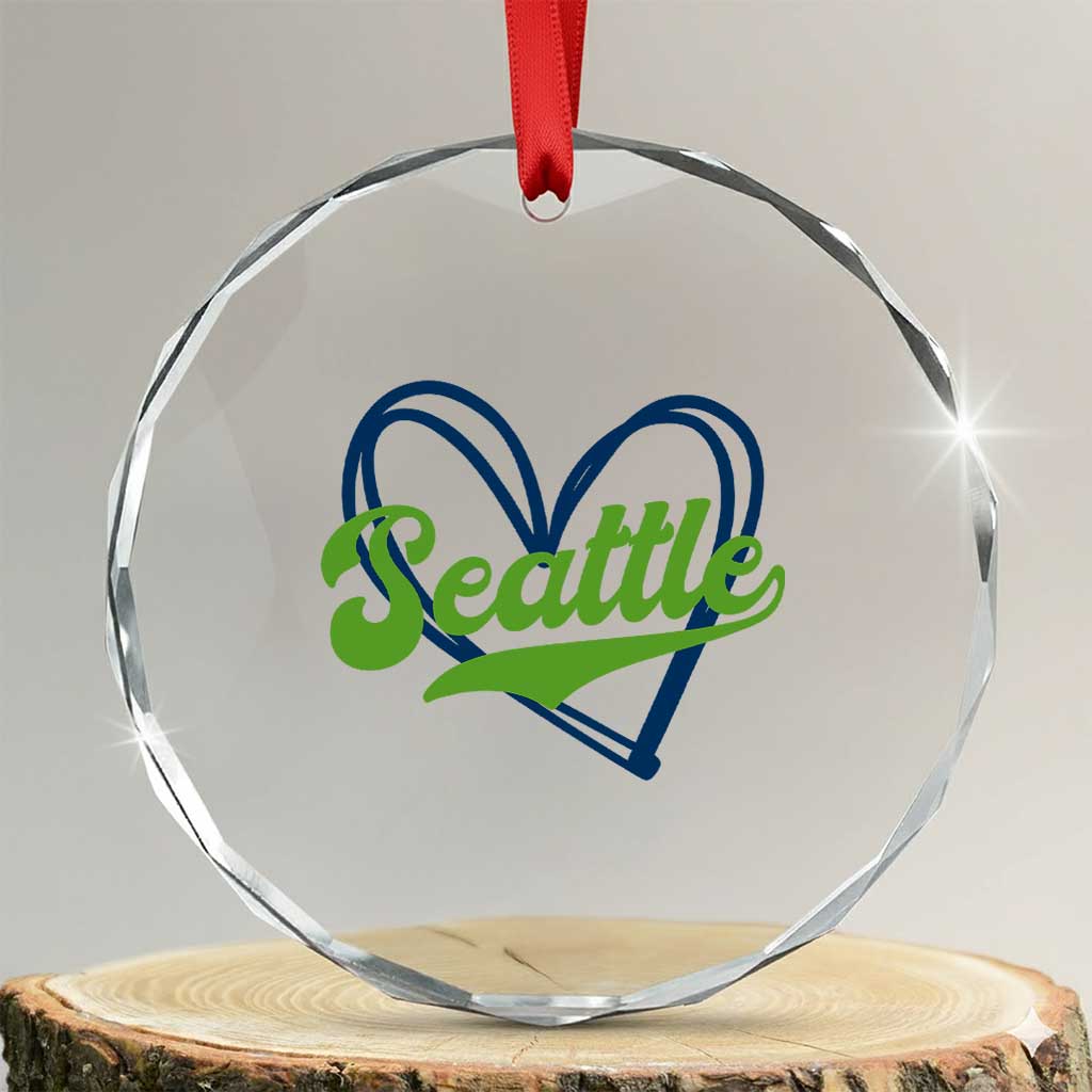 Seattle Heart Blue and Green Game Day Sports Fan Crystal Glass Ornament TS02 Transparent Glass 3'' Circle Print Your Wear