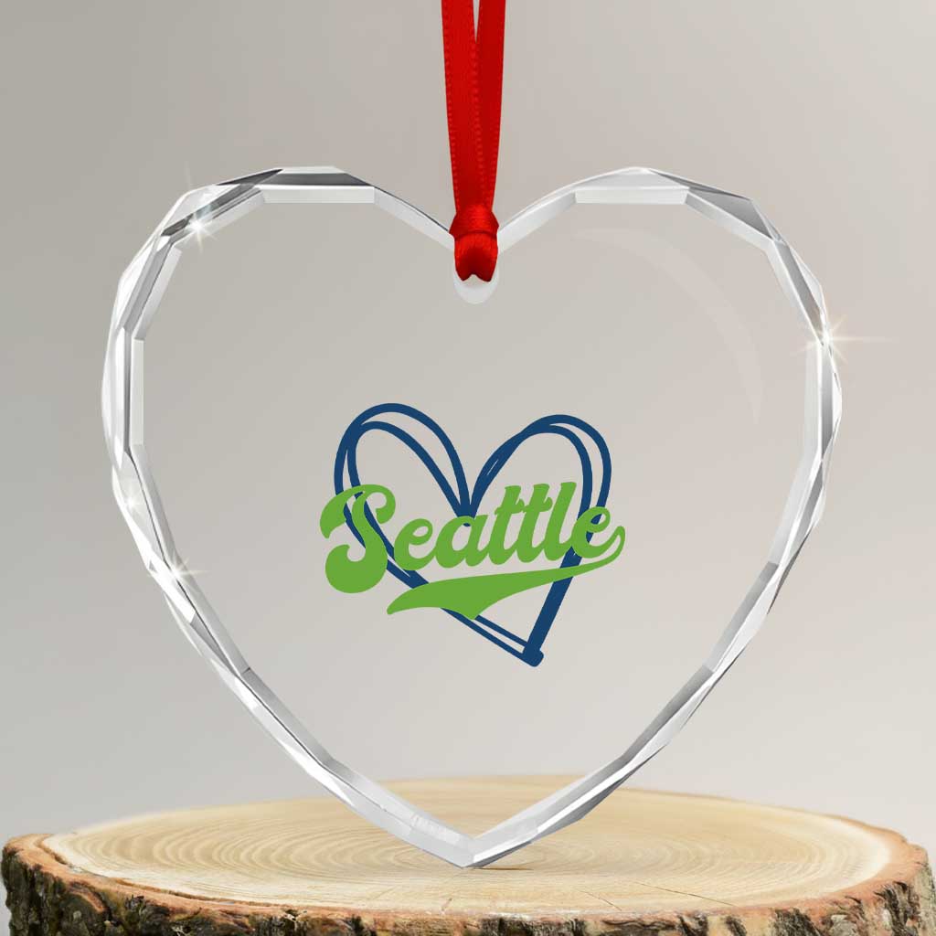 Seattle Heart Blue and Green Game Day Sports Fan Heart Crystal Glass Ornament TS02 Transparent Glass 3'' Heart Print Your Wear