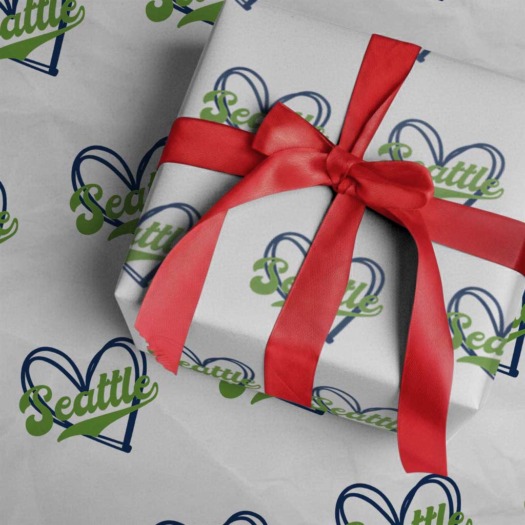 Seattle Heart Blue and Green Game Day Sports Fan Wrapping Paper Roll TS02 White Print Your Wear