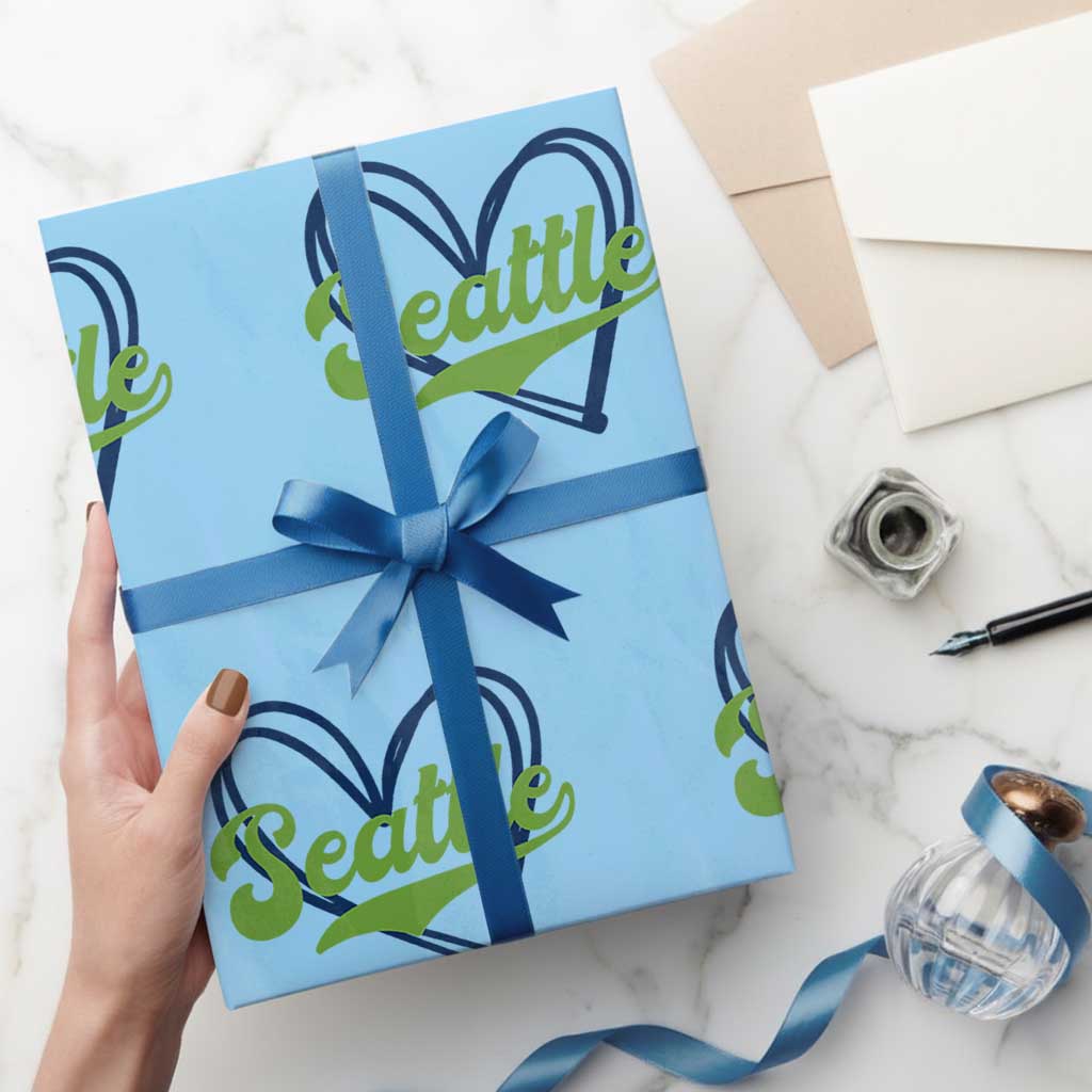 Seattle Heart Blue and Green Game Day Sports Fan Wrapping Paper Roll TS02 Light Blue Print Your Wear