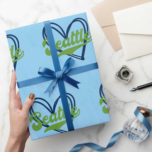 Seattle Heart Blue and Green Game Day Sports Fan Wrapping Paper Roll TS02 Light Blue Print Your Wear
