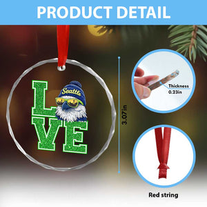 Seattle LOVE Hawk Graphic Crystal Glass Ornament Blue and Green Game Day Sports Fan TS02 Print Your Wear