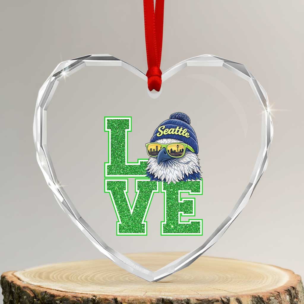 Seattle LOVE Hawk Graphic Heart Crystal Glass Ornament Blue and Green Game Day Sports Fan TS02 Transparent Glass 3'' Heart Print Your Wear