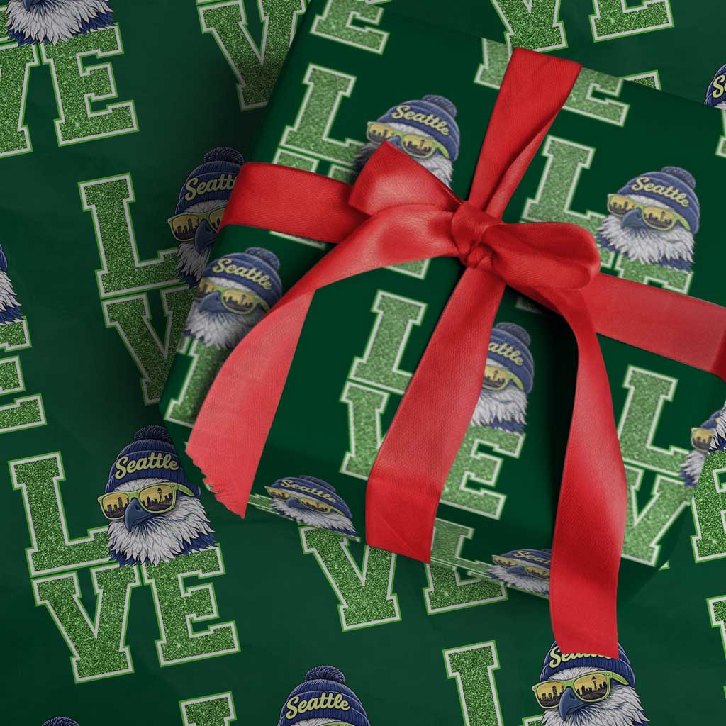 Seattle LOVE Hawk Graphic Wrapping Paper Roll Blue and Green Game Day Sports Fan TS02 Green Print Your Wear