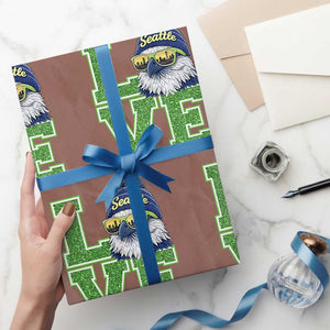 Seattle LOVE Hawk Graphic Wrapping Paper Roll Blue and Green Game Day Sports Fan TS02 Mocha Print Your Wear