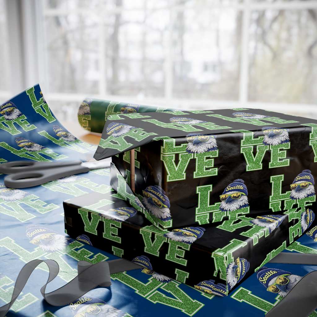 Seattle LOVE Hawk Graphic Wrapping Paper Roll Blue and Green Game Day Sports Fan TS02 Black Print Your Wear