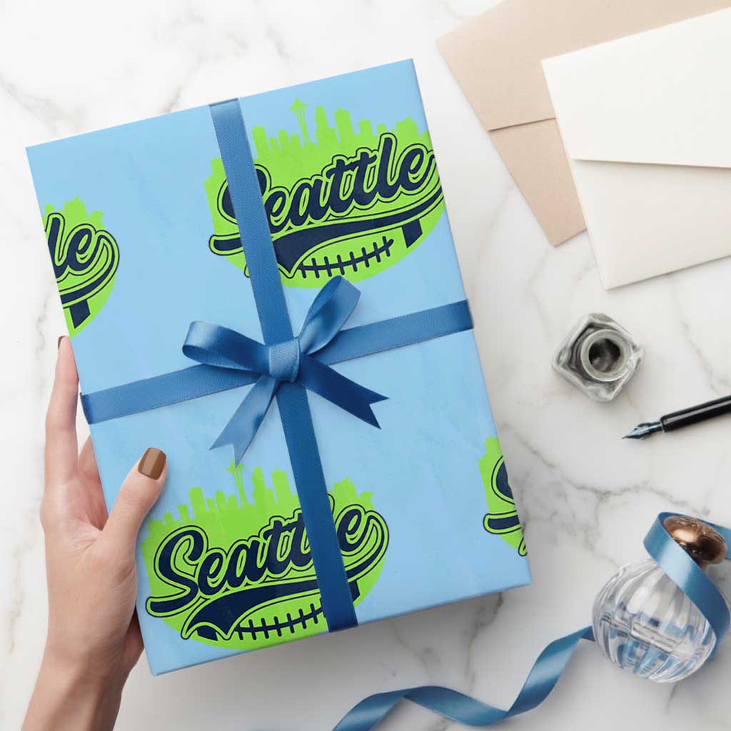 Seattle Pride Skyline Football Lover Wrapping Paper Roll Game Day Sports Fan TS02 Light Blue Print Your Wear
