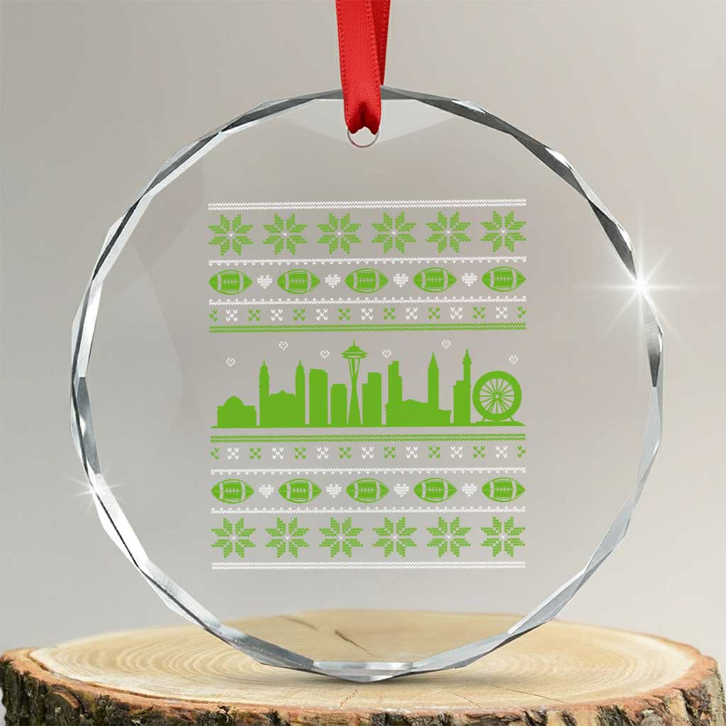 Seattle Skyline Game Day Crystal Glass Ornament Ugly Christmas Football Fan Gift