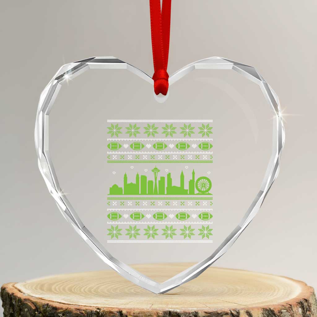 Seattle Skyline Game Day Heart Crystal Glass Ornament Ugly Christmas Football Fan Gift