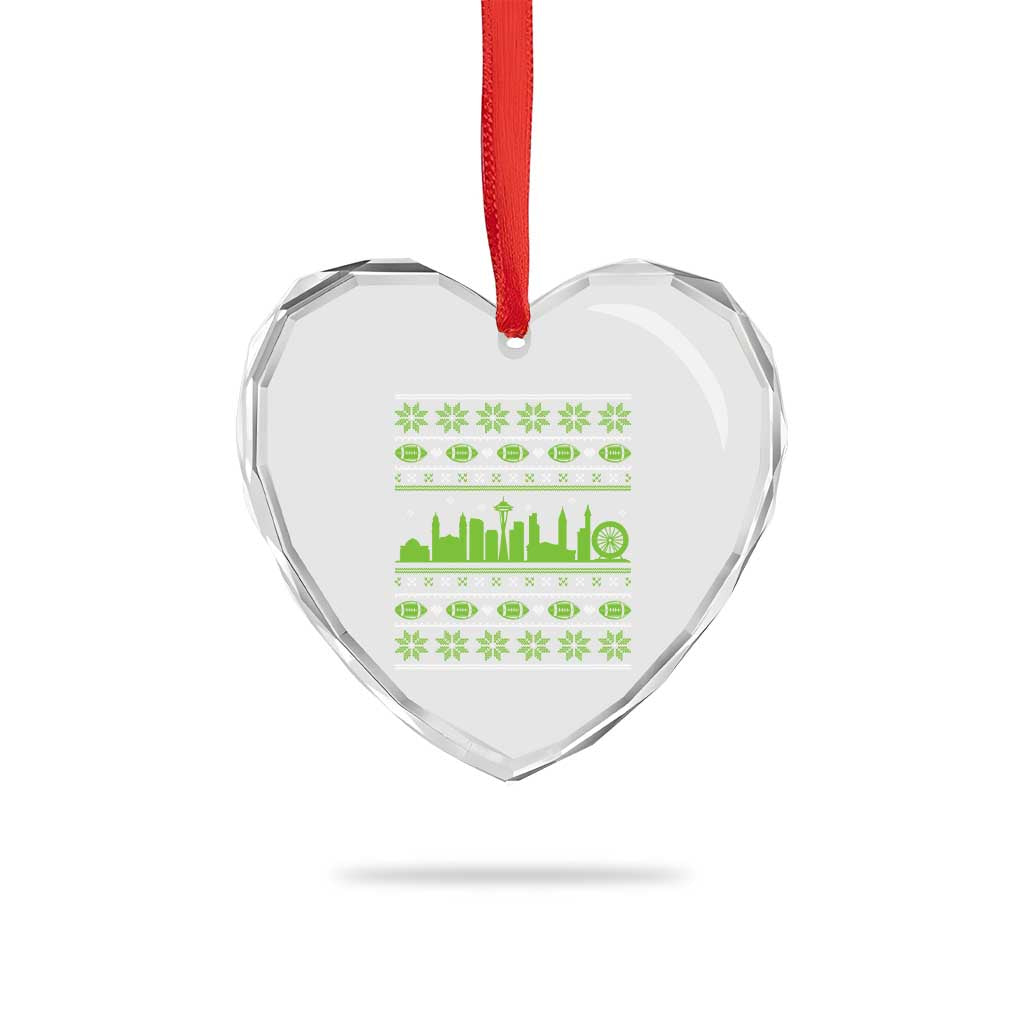 Seattle Skyline Game Day Heart Crystal Glass Ornament Ugly Christmas Football Fan Gift
