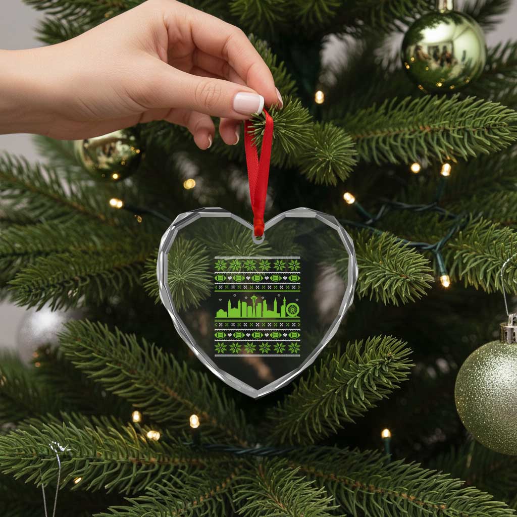 Seattle Skyline Game Day Heart Crystal Glass Ornament Ugly Christmas Football Fan Gift
