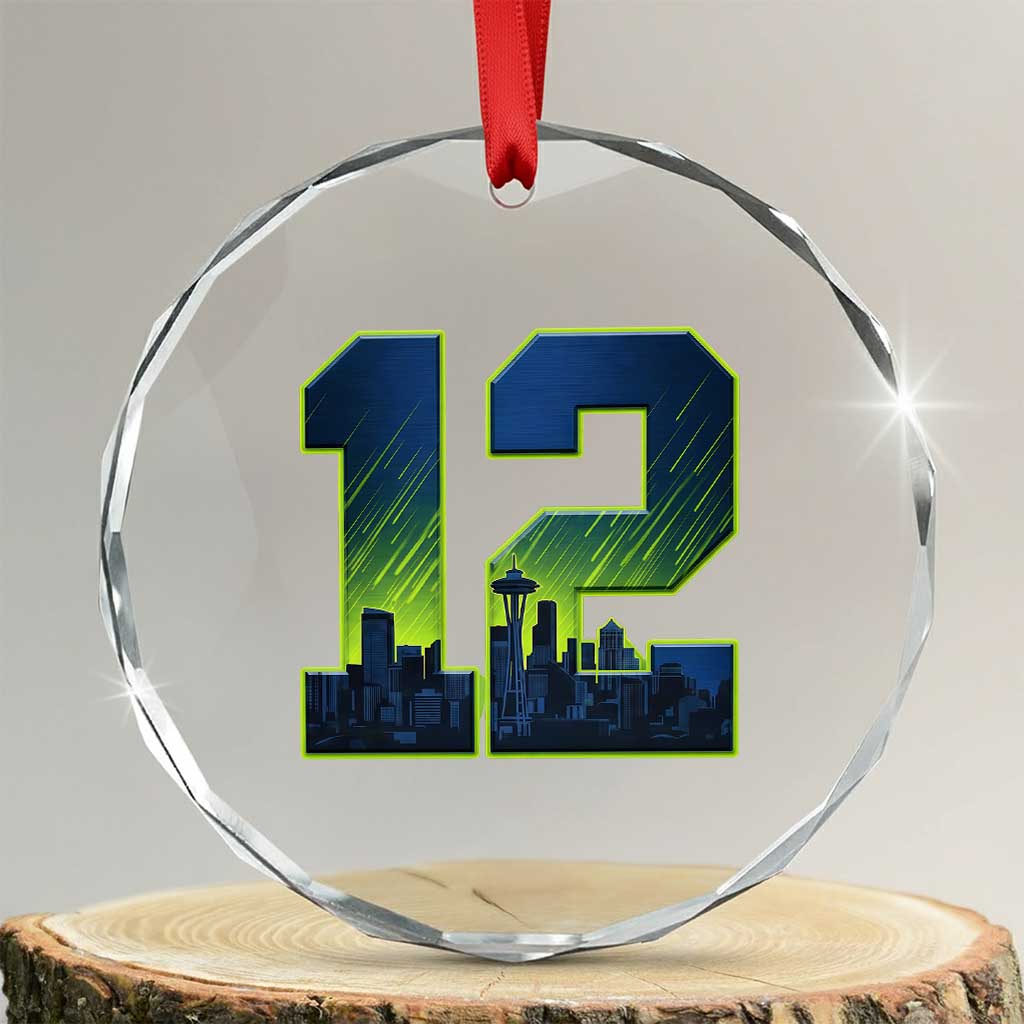 Seattle Skyline Number 12 Graphic Crystal Glass Ornament Pacific Northwest Emerald City Sports Fan Pride TS02 Transparent Glass 3'' Circle Print Your Wear