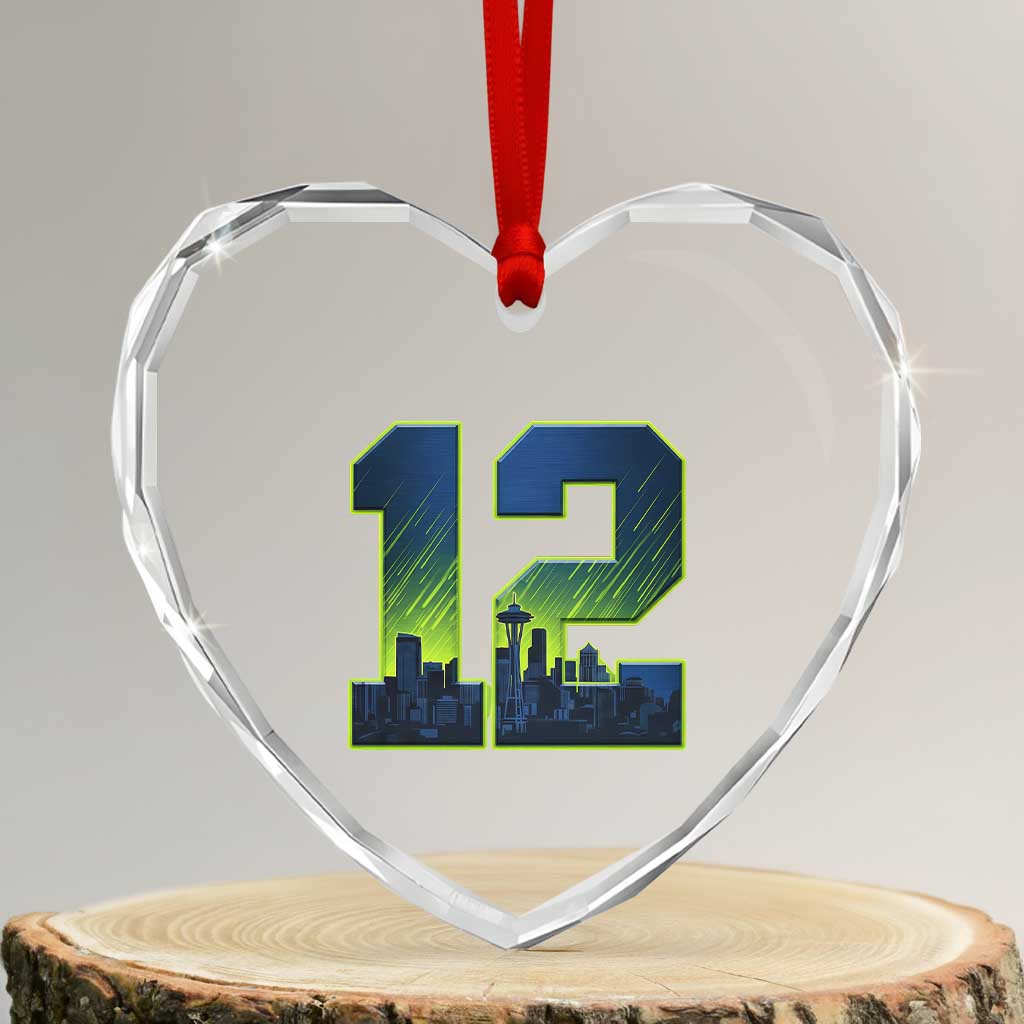 Seattle Skyline Number 12 Graphic Heart Crystal Glass Ornament Pacific Northwest Emerald City Sports Fan Pride TS02 Transparent Glass 3'' Heart Print Your Wear