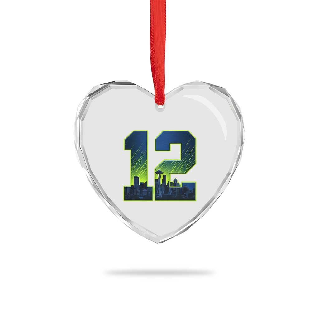 Seattle Skyline Number 12 Graphic Heart Crystal Glass Ornament Pacific Northwest Emerald City Sports Fan Pride