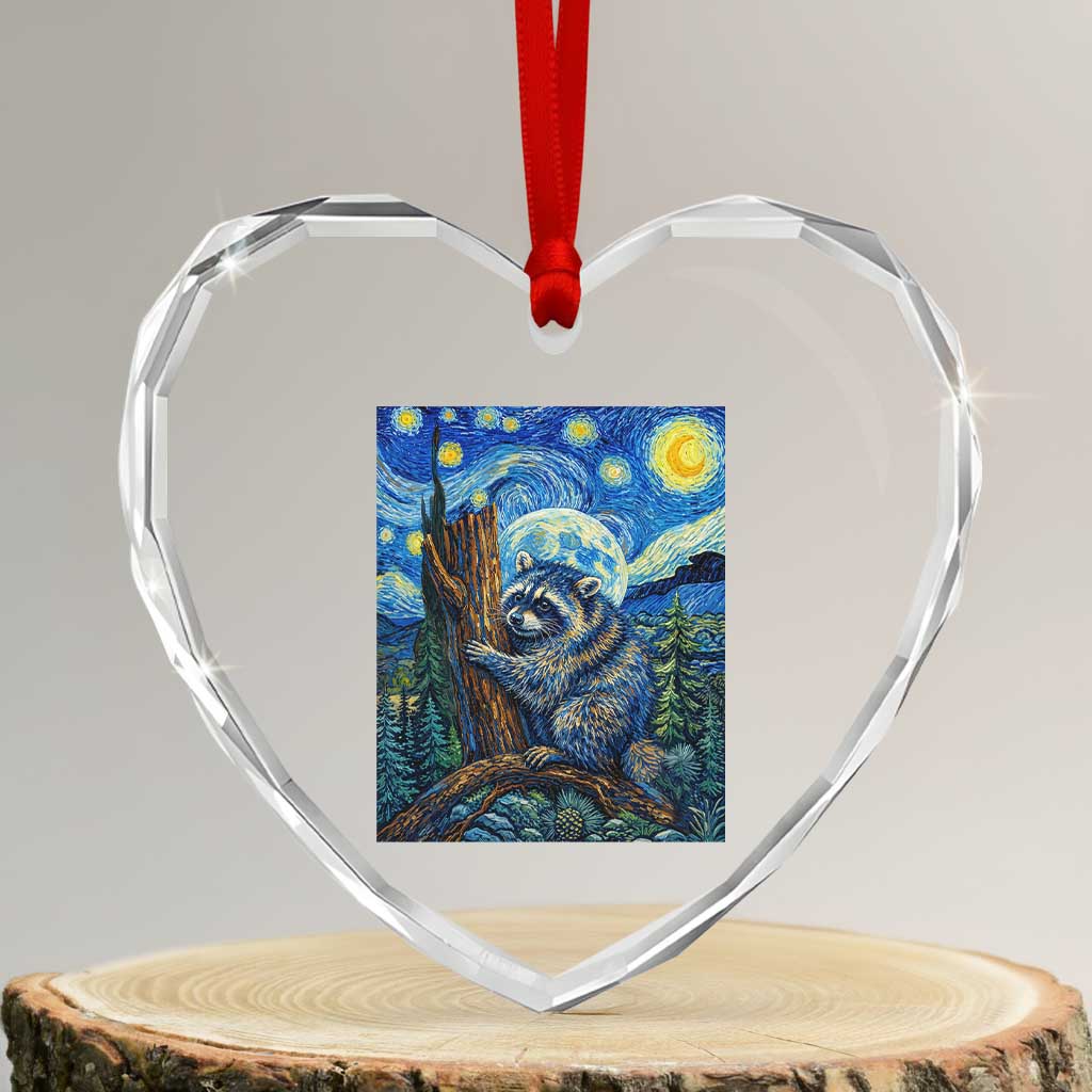 Seattle Trash Panda Starry Night Graphic Heart Crystal Glass Ornament Funny Short King Raccoon TS12 Transparent Glass 3'' Heart Print Your Wear