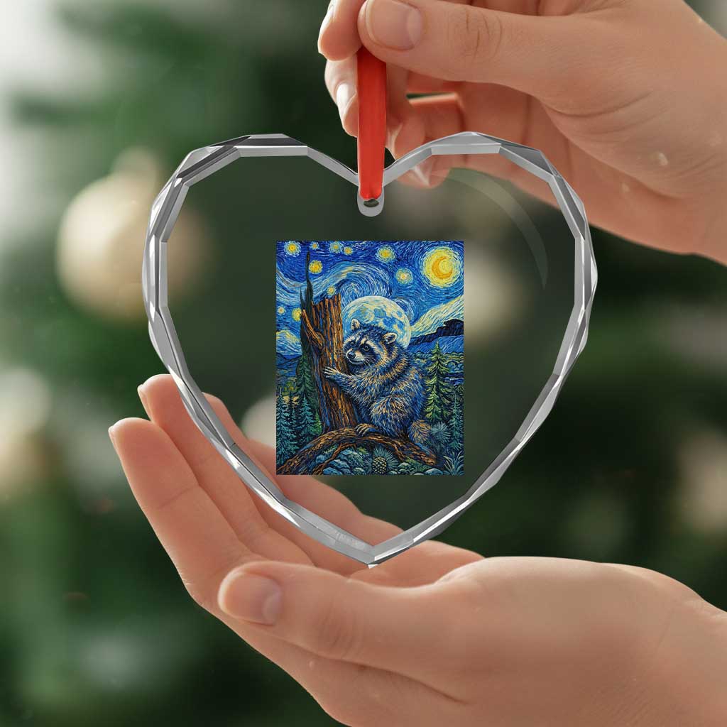 Seattle Trash Panda Starry Night Graphic Heart Crystal Glass Ornament Funny Short King Raccoon