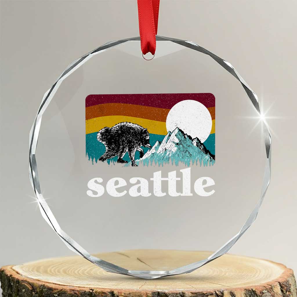 Seattle WA Mountains Jimothy the Raccoon Graphic Crystal Glass Ornament Retro Vintage Sunset Viral Trash Panda Feral Legend TS02 Transparent Glass 3'' Circle Print Your Wear
