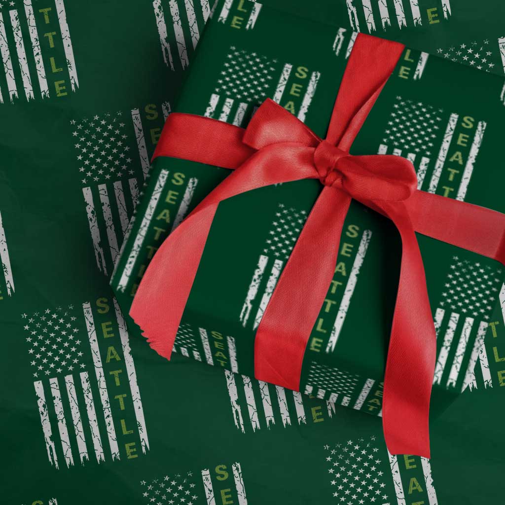 Seattle With American Flag Fan Pride Wrapping Paper Roll Gift For Sports Lovers TS12 Green Print Your Wear