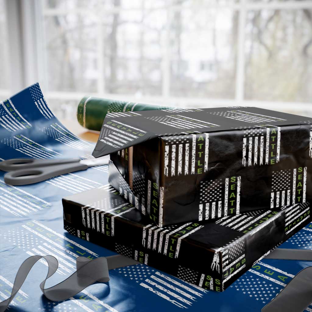 Seattle With American Flag Fan Pride Wrapping Paper Roll Gift For Sports Lovers TS12 Black Print Your Wear