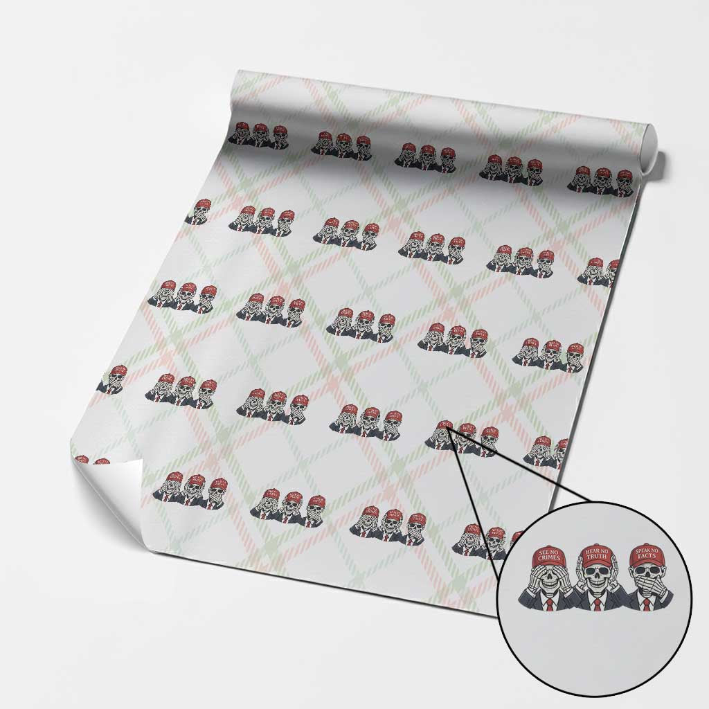 See No Crimes Hear No Truth Speak No Facts Wrapping Paper Roll Skeleton Political Satire Graphic TS12 Christmas Plaid Print Your Wear