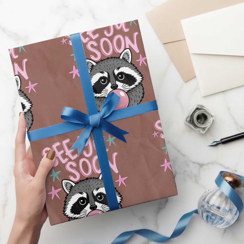 See Ya Soon Wrapping Paper Roll Funny Raccoon Summer Last Day Of School TS14 Mocha Print Your Wear