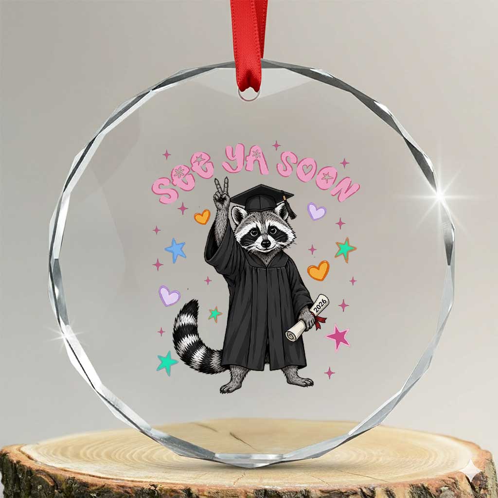 See Ya Soon Raccoon Crystal Glass Ornament Funny Raccoon Graduation 2026 TS14 Transparent Glass 3'' Circle Print Your Wear