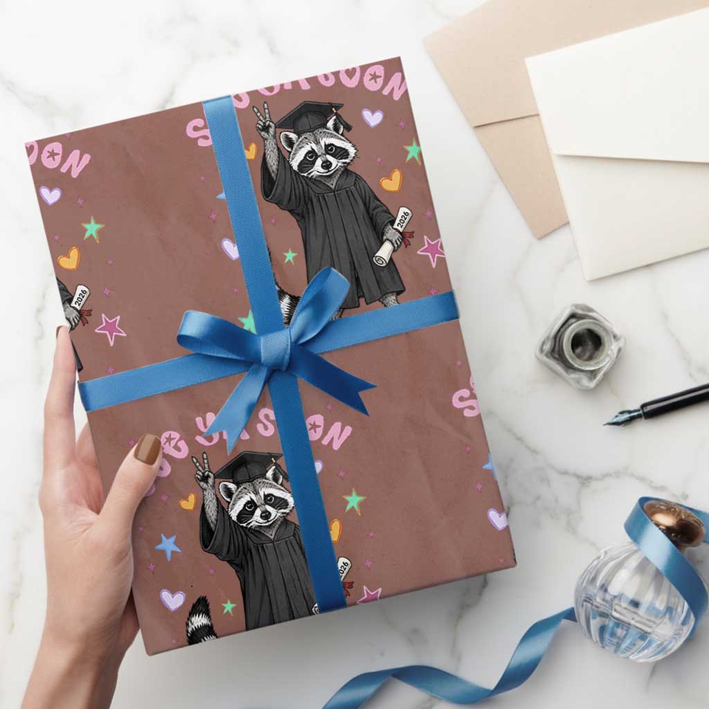See Ya Soon Raccoon Wrapping Paper Roll Funny Raccoon Graduation 2026 TS14 Mocha Print Your Wear
