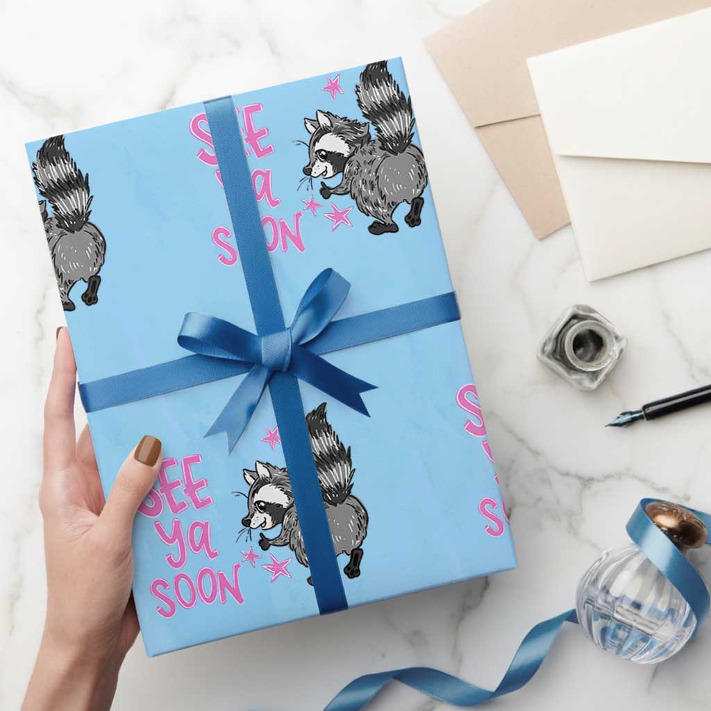 See Ya Soon Raccoon Wrapping Paper Roll Funny Last Day Of School TS14 Light Blue Print Your Wear