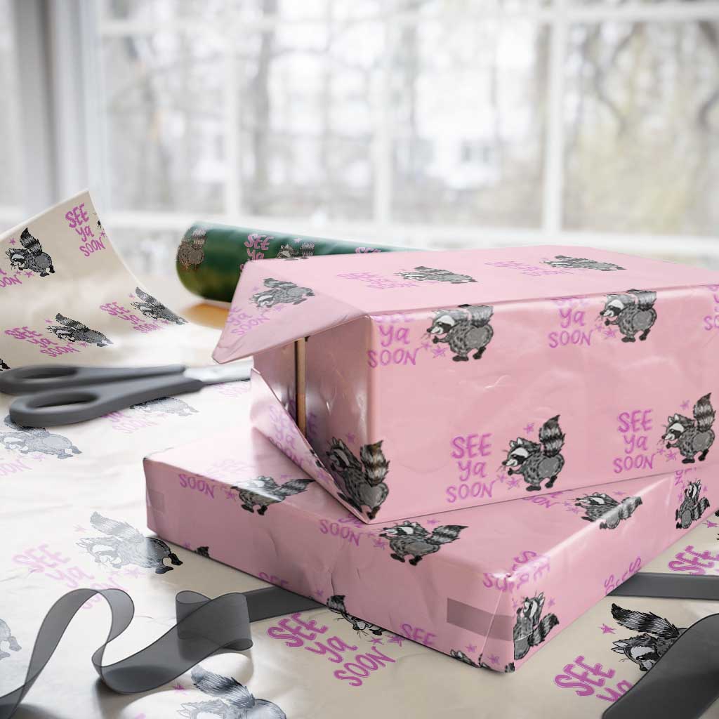 See Ya Soon Raccoon Wrapping Paper Roll Funny Last Day Of School TS14 Light Pink Print Your Wear