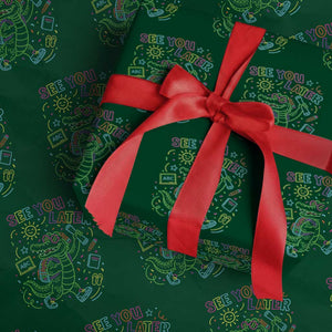 See You Later Alligator Last Day Of School Wrapping Paper Roll Cute Neon Chalkboard Kindergarten Graduation