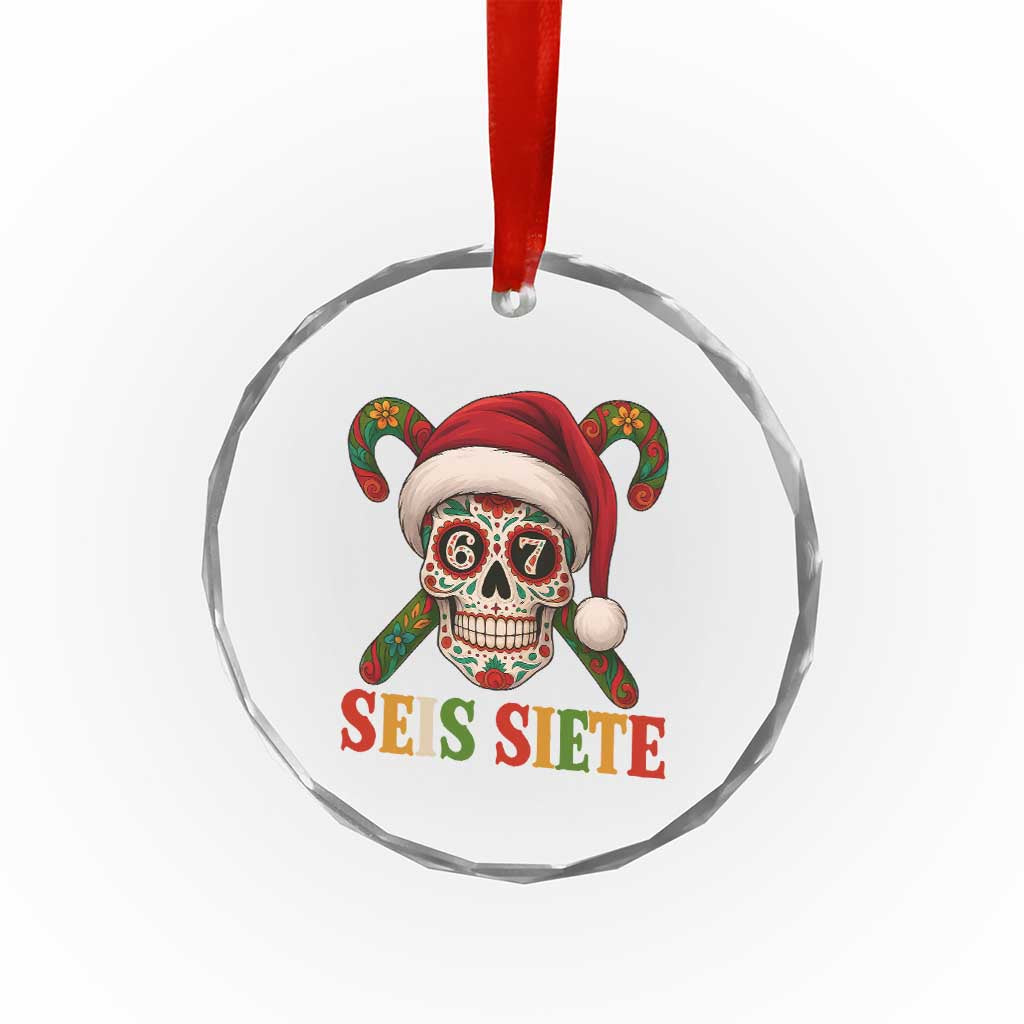 Seis Siete Christmas Meme Crystal Glass Ornament Sugar Skull 67 Santa Hat Candy Canes TS02 Print Your Wear