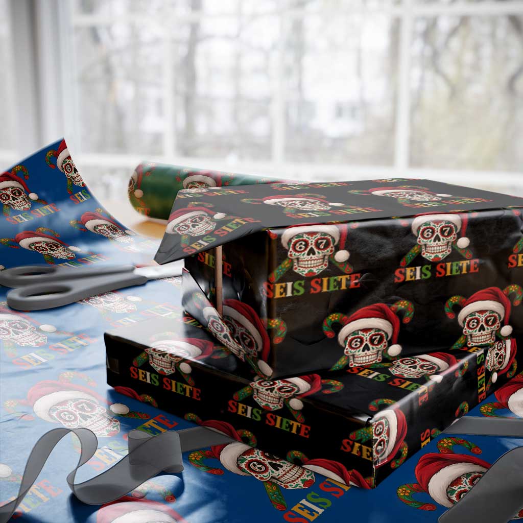 Seis Siete Christmas Meme Wrapping Paper Roll Sugar Skull 67 Santa Hat Candy Canes TS02 Black Print Your Wear