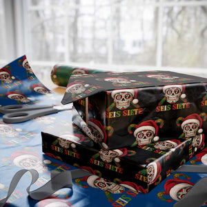 Seis Siete Christmas Meme Wrapping Paper Roll Sugar Skull 67 Santa Hat Candy Canes TS02 Black Print Your Wear